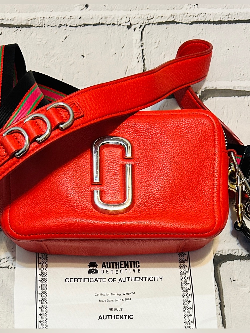 Marc Jacobs Dual Strap, Dual Hardware Red Leather Softshot Crossbody W/ COA